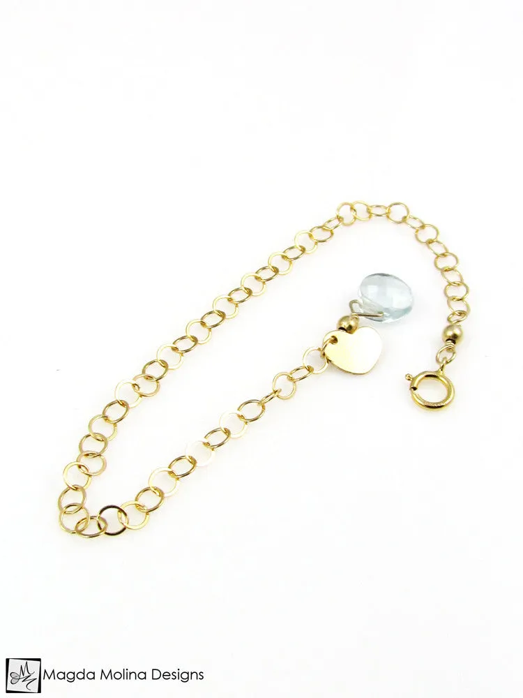 Mini Goddess (children) Chain Bracelet With Tiny Heart Charm & Quartz Drop
