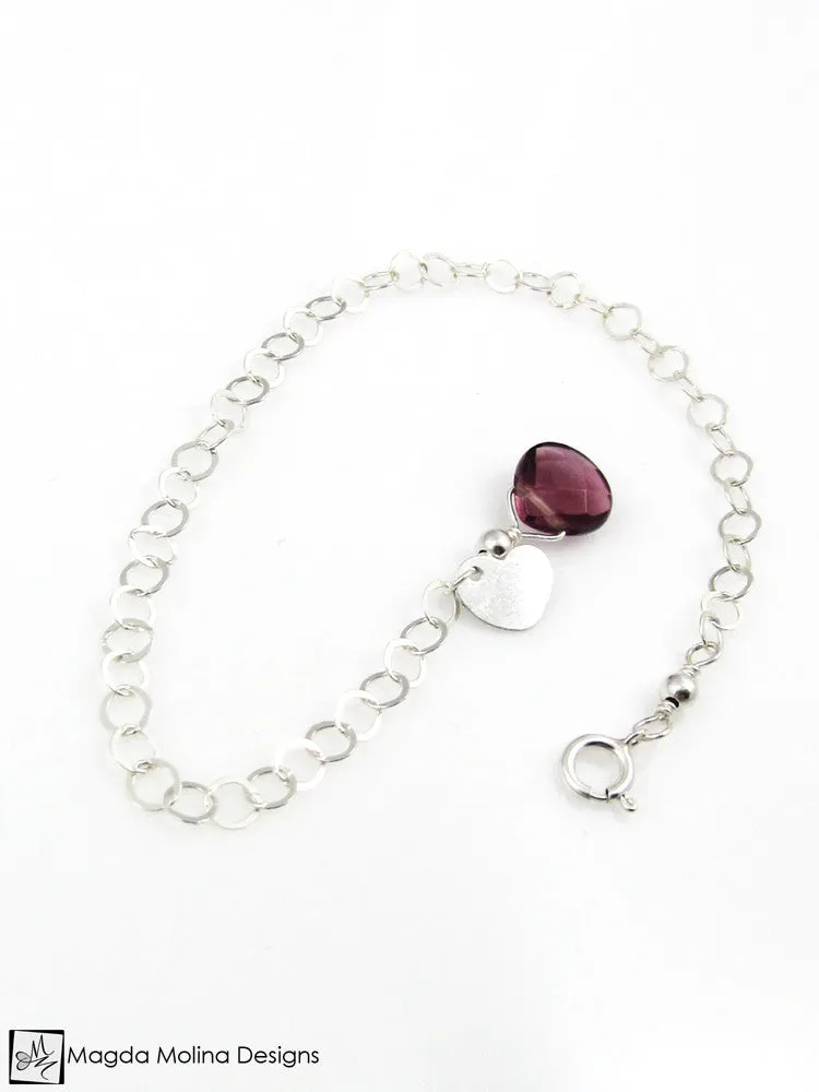 Mini Goddess (children) Chain Bracelet With Tiny Heart Charm & Quartz Drop