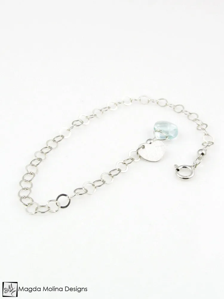 Mini Goddess (children) Chain Bracelet With Tiny Heart Charm & Quartz Drop