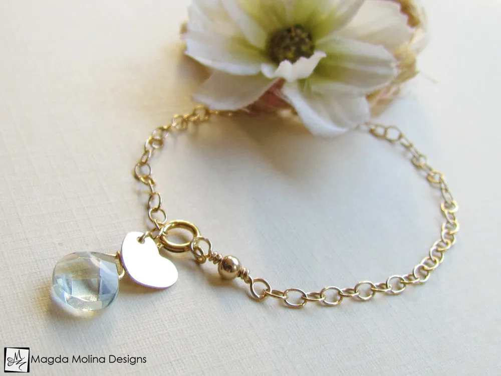 Mini Goddess (children) Chain Bracelet With Tiny Heart Charm & Quartz Drop