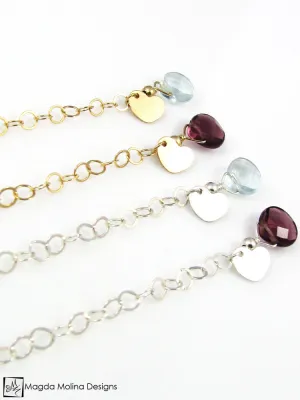 Mini Goddess (children) Chain Bracelet With Tiny Heart Charm & Quartz Drop