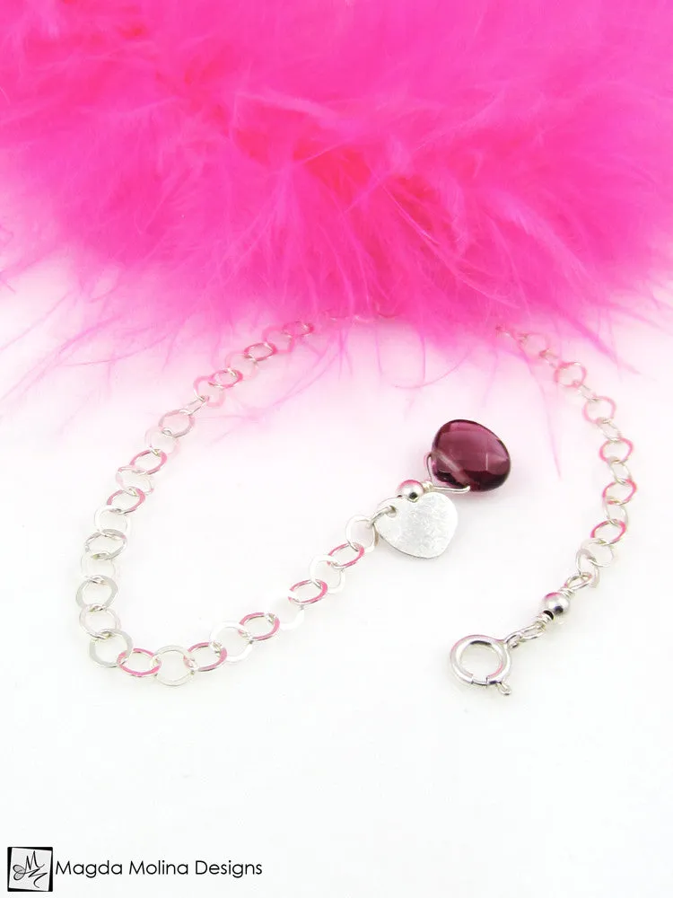 Mini Goddess (children) Chain Bracelet With Tiny Heart Charm & Quartz Drop