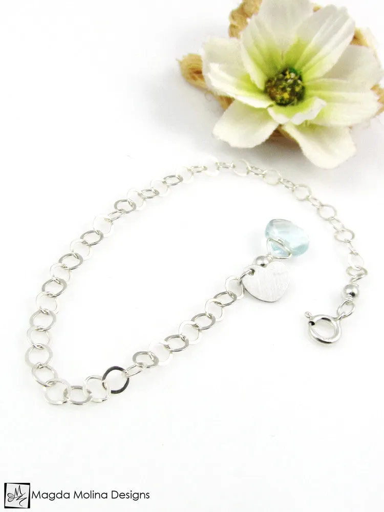Mini Goddess (children) Chain Bracelet With Tiny Heart Charm & Quartz Drop