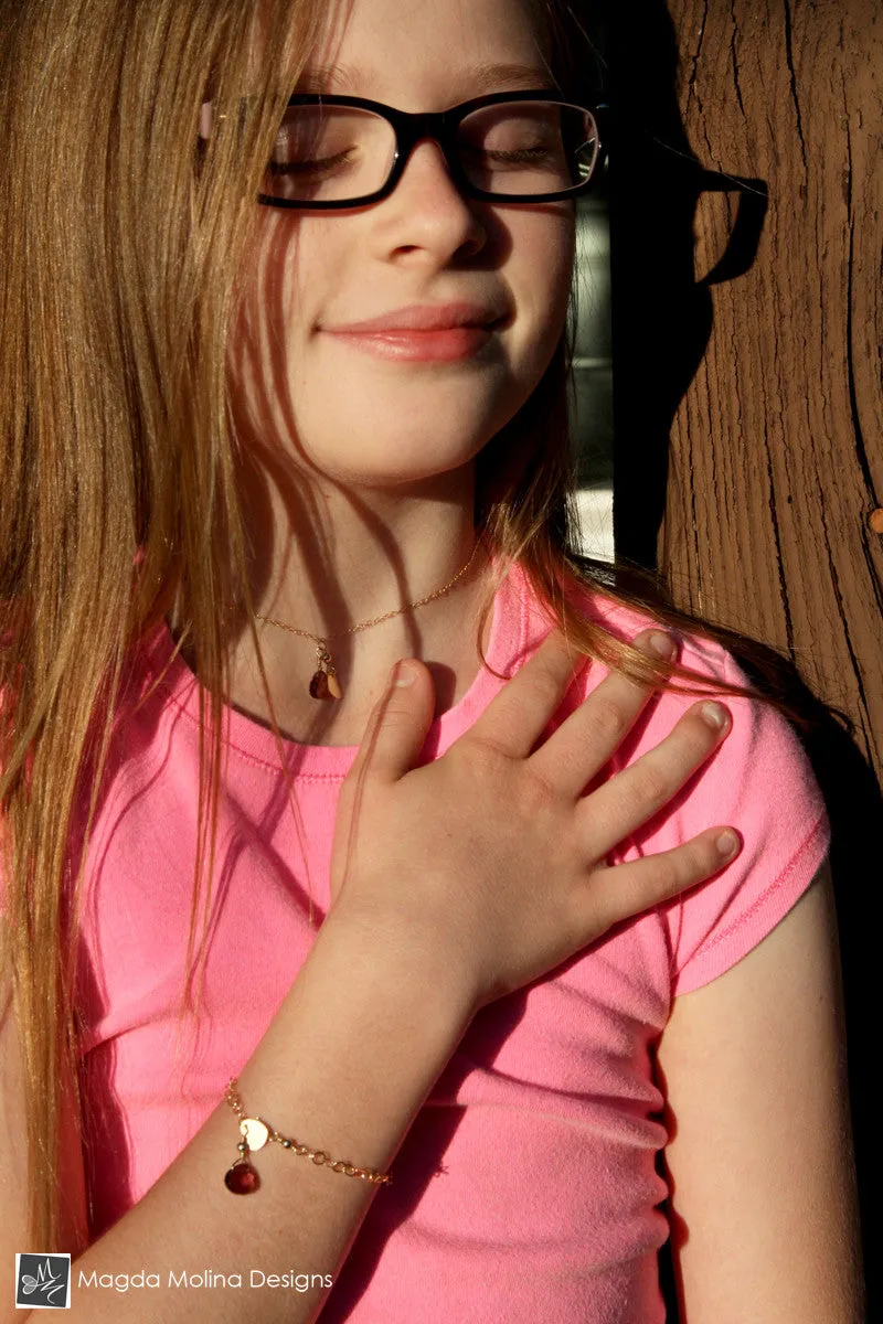 Mini Goddess (children) Chain Bracelet With Tiny Heart Charm & Quartz Drop