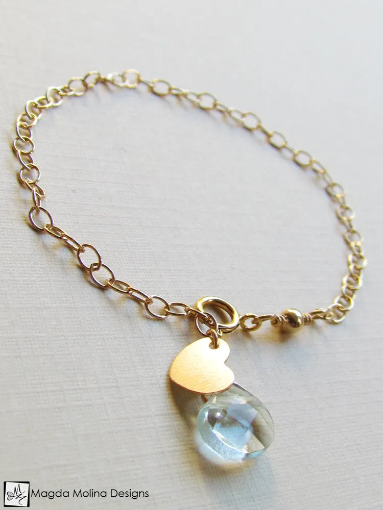 Mini Goddess (children) Chain Bracelet With Tiny Heart Charm & Quartz Drop