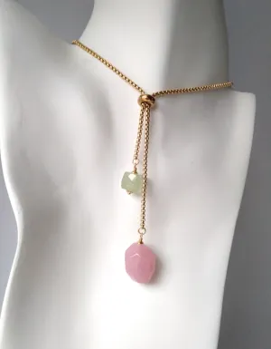 Rose Quartz & Prehnite Nugget Slider Necklace