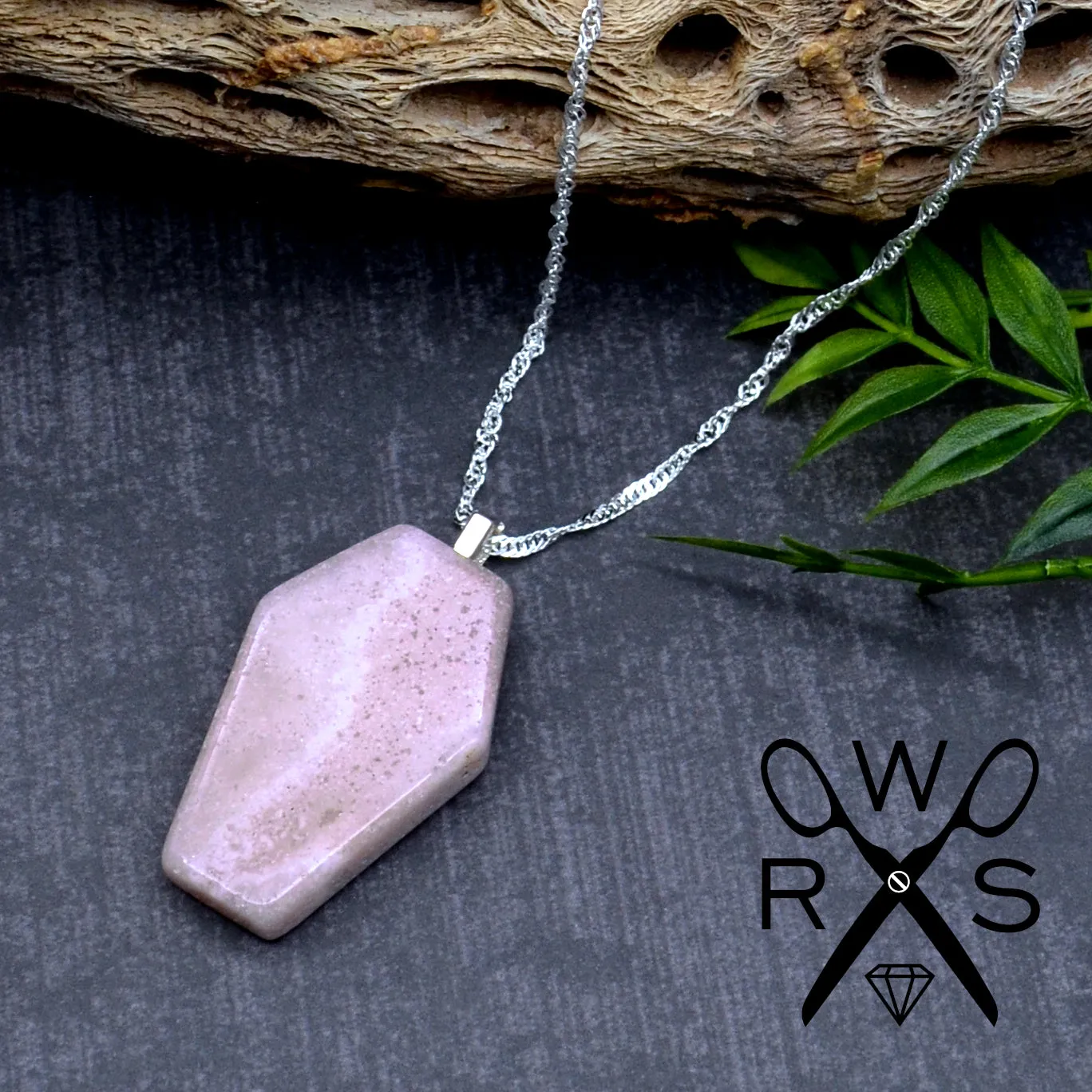 Rose Quartz Coffin Necklace 925  Sterling Silver