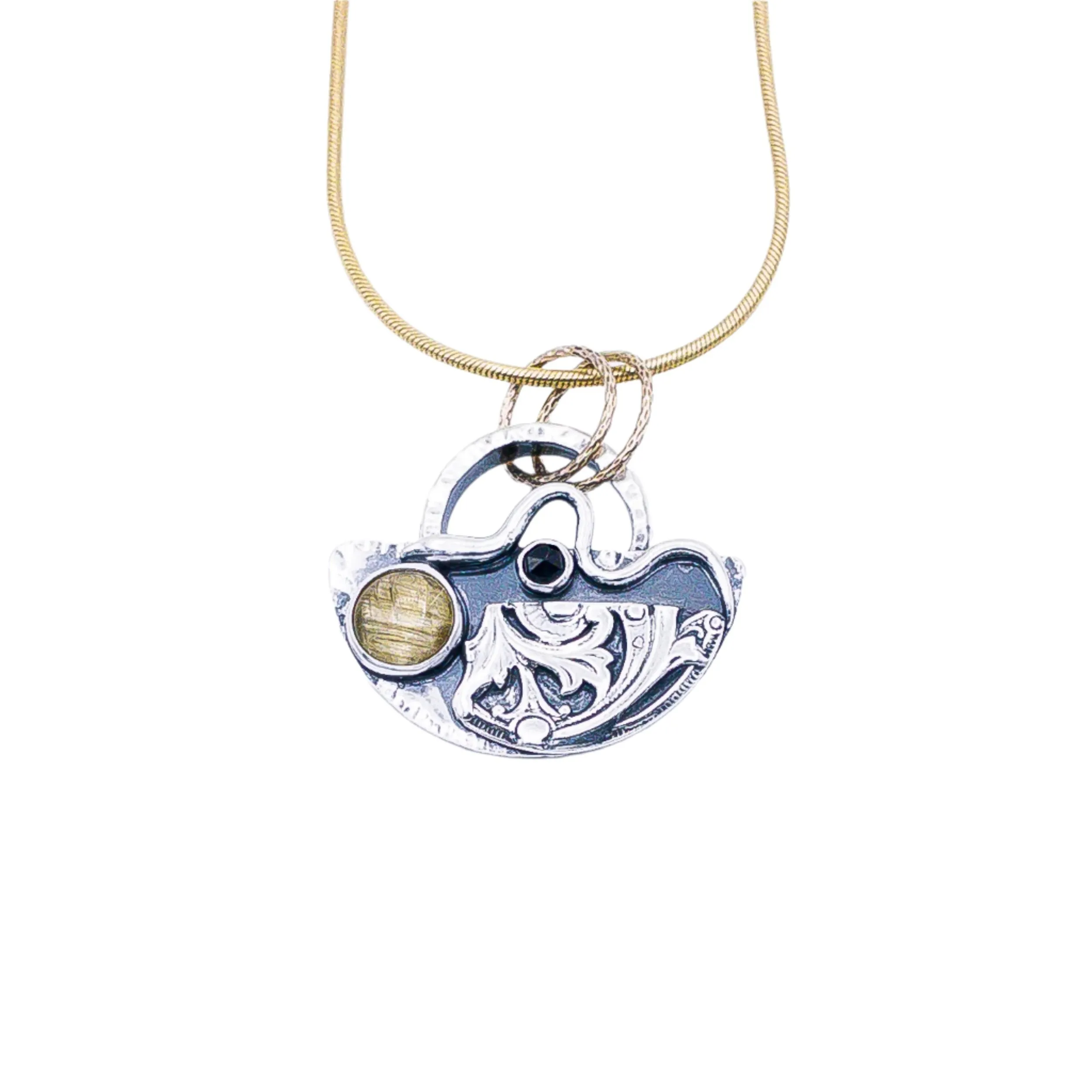 Rutilated Quartz Snake/Fern Pendant Necklace