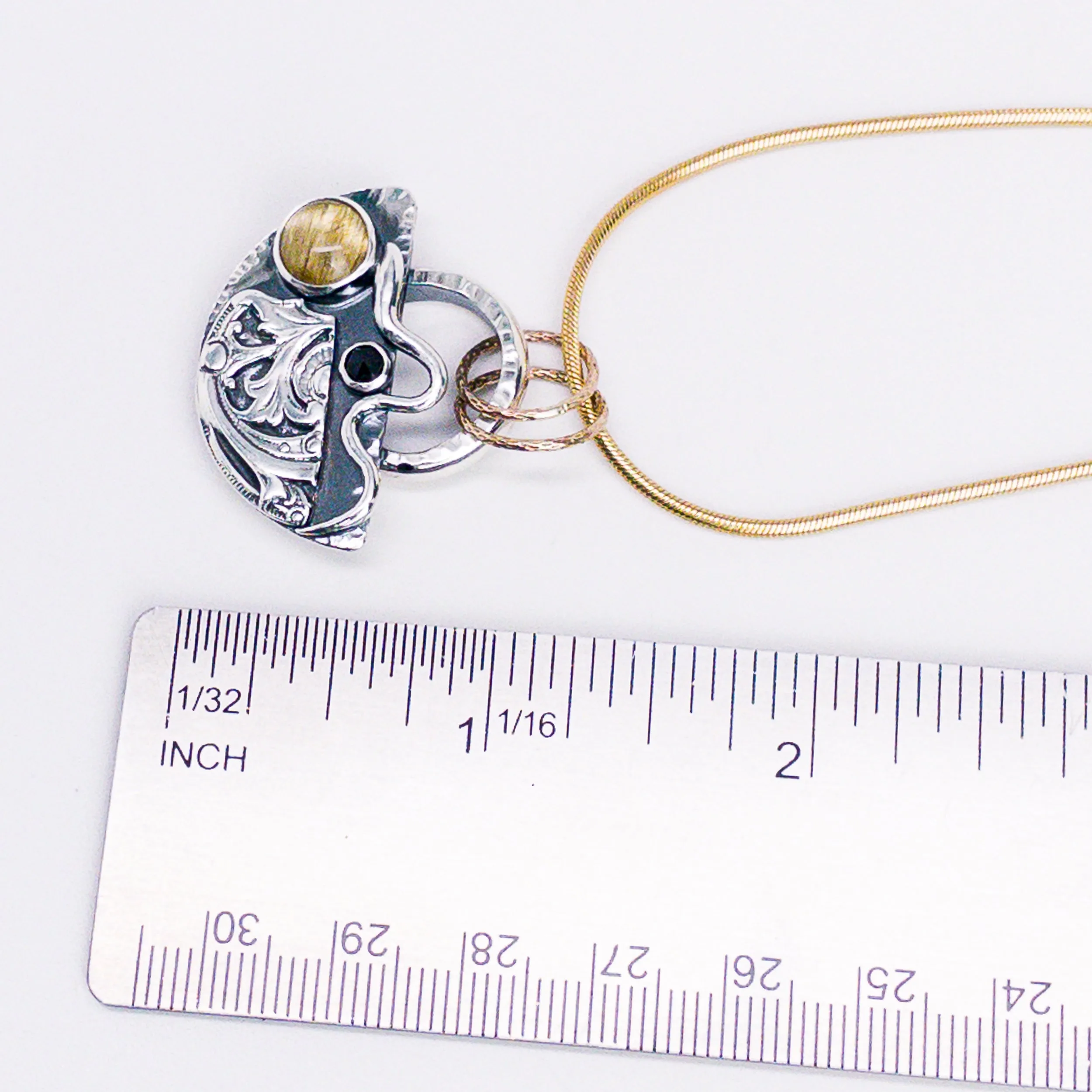 Rutilated Quartz Snake/Fern Pendant Necklace