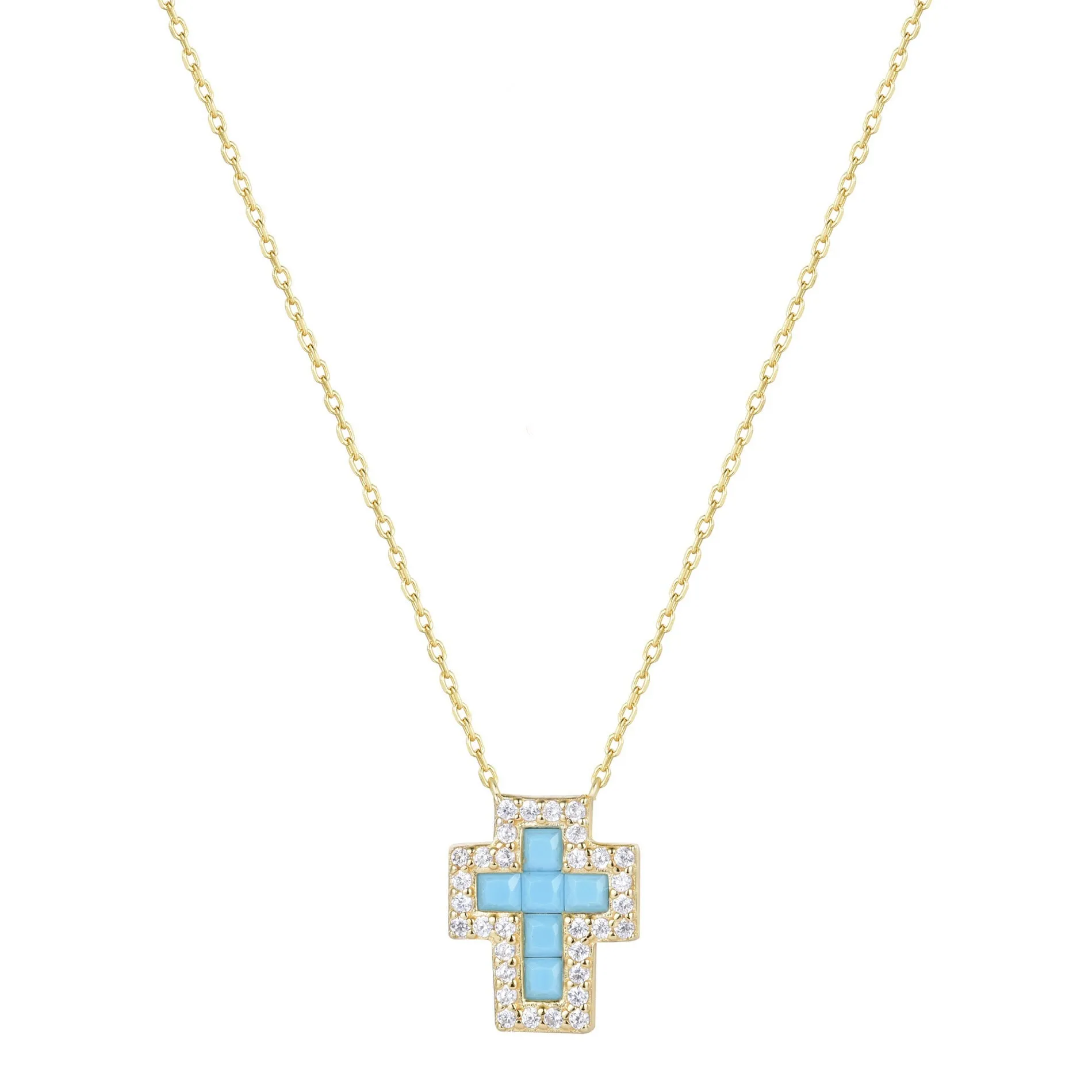 SARAI TURQUOISE CROSS GOLD NECKLACE