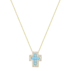 SARAI TURQUOISE CROSS GOLD NECKLACE