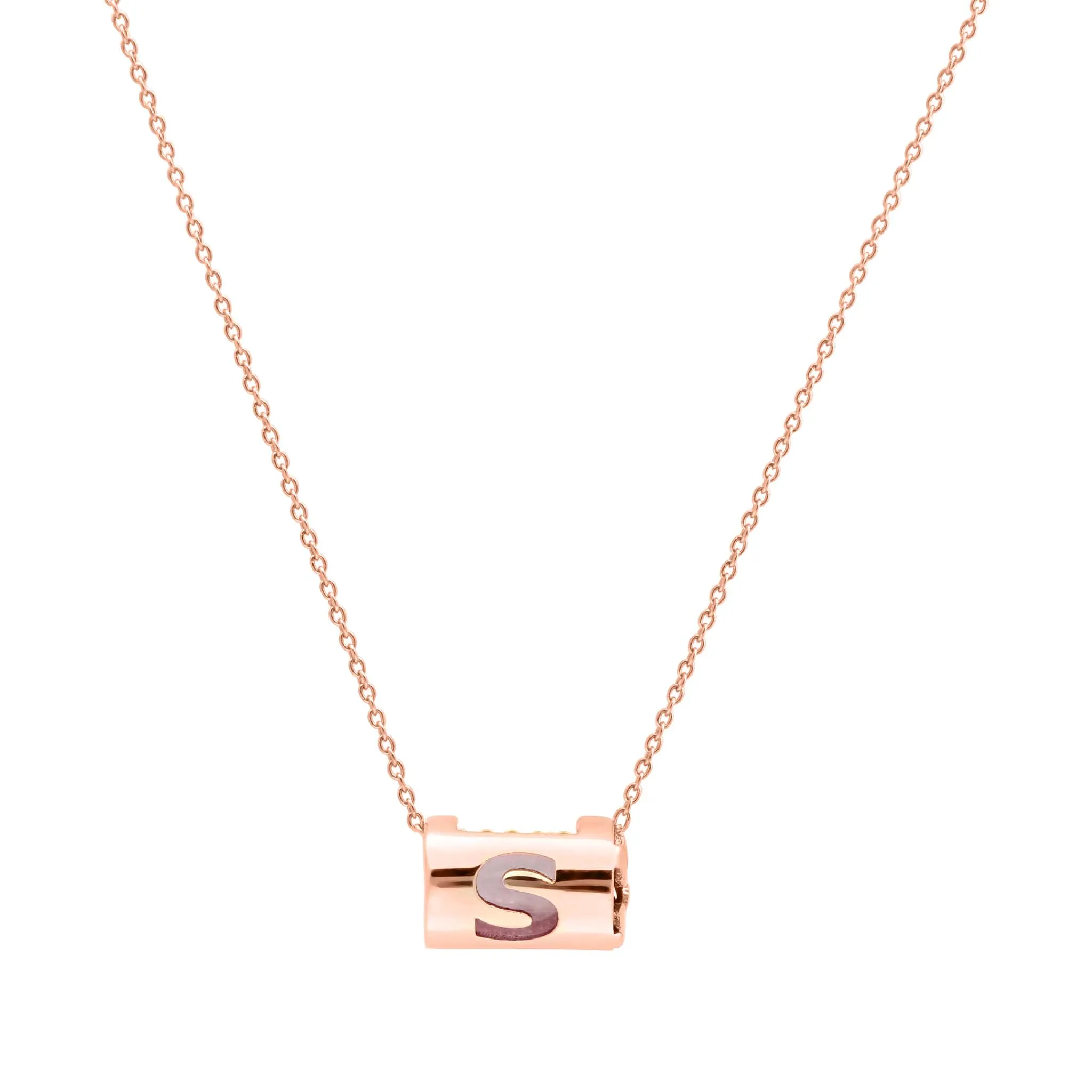 Signature Initials Necklace   Rose Quartz