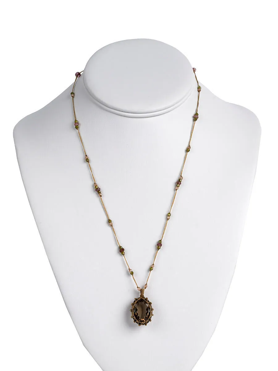 Smoky Quartz Crystal - Short Tibetan Necklace