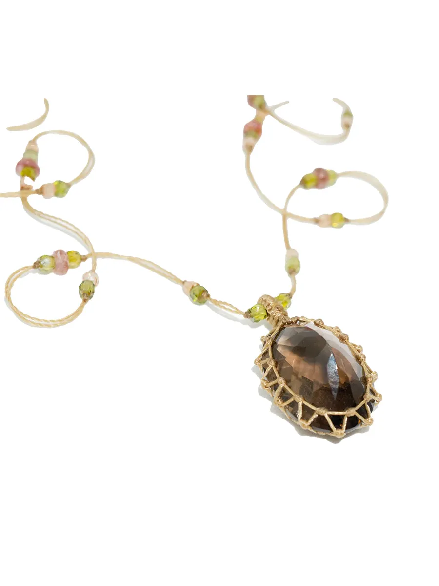 Smoky Quartz Crystal - Short Tibetan Necklace
