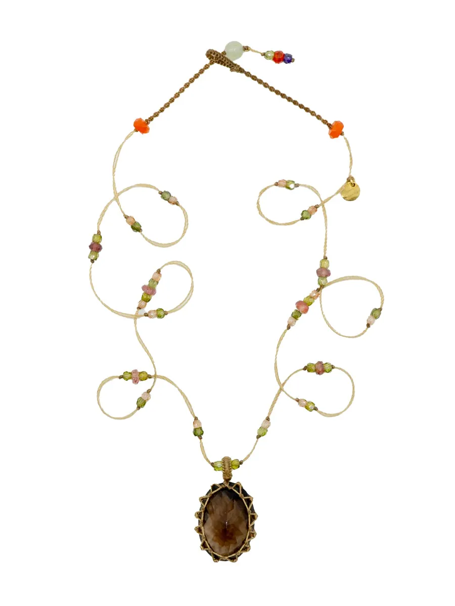 Smoky Quartz Crystal - Short Tibetan Necklace