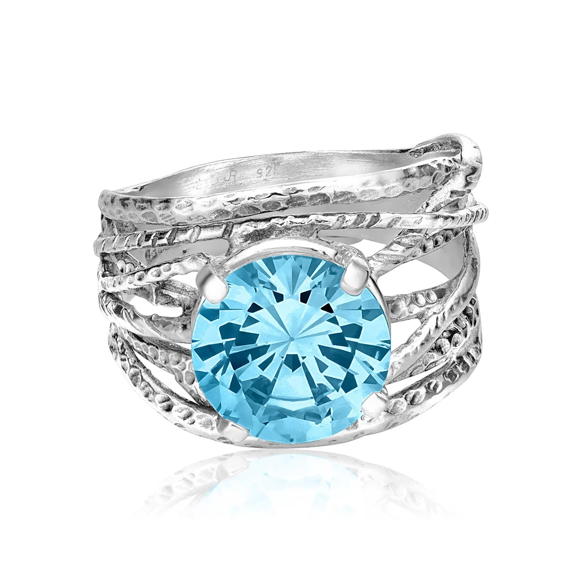 Sterling Silver Aquamarine CZ Wrap Ring