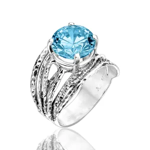 Sterling Silver Aquamarine CZ Wrap Ring