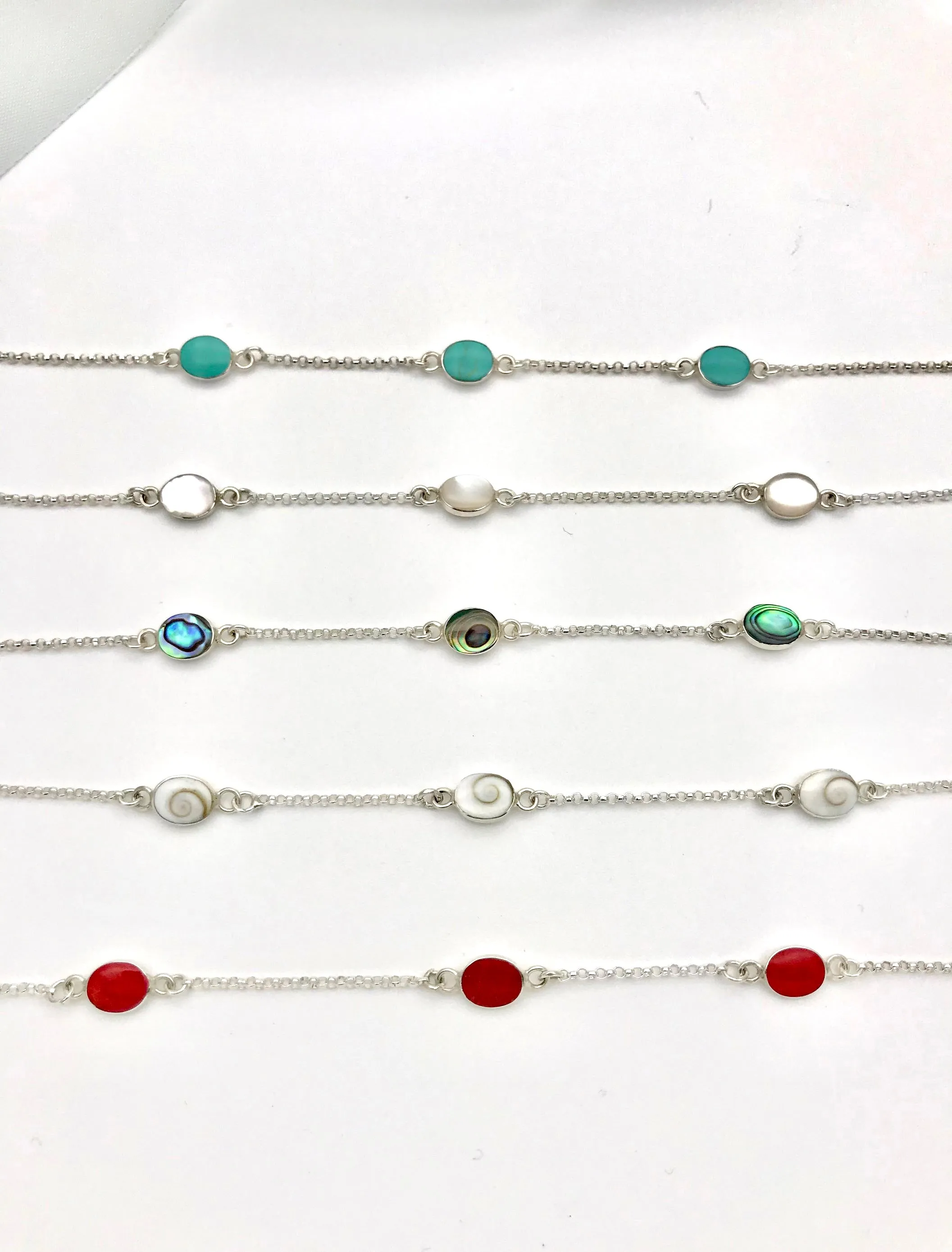 Sterling Silver Oval Stone Station Bracelet