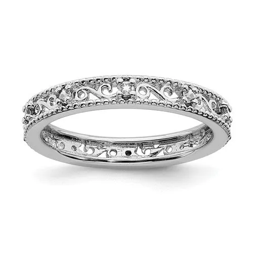 Sterling Silver Stackable Expressions April White Topaz Filigree Ring