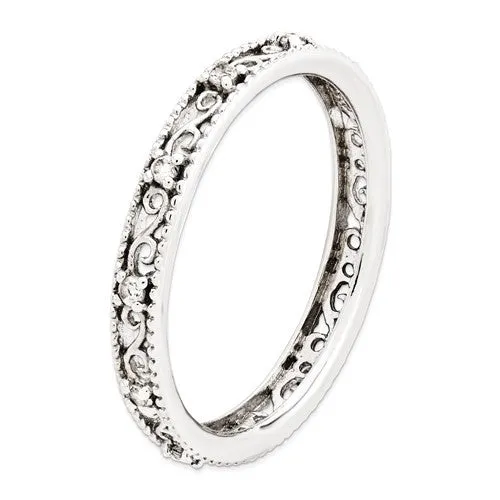 Sterling Silver Stackable Expressions April White Topaz Filigree Ring