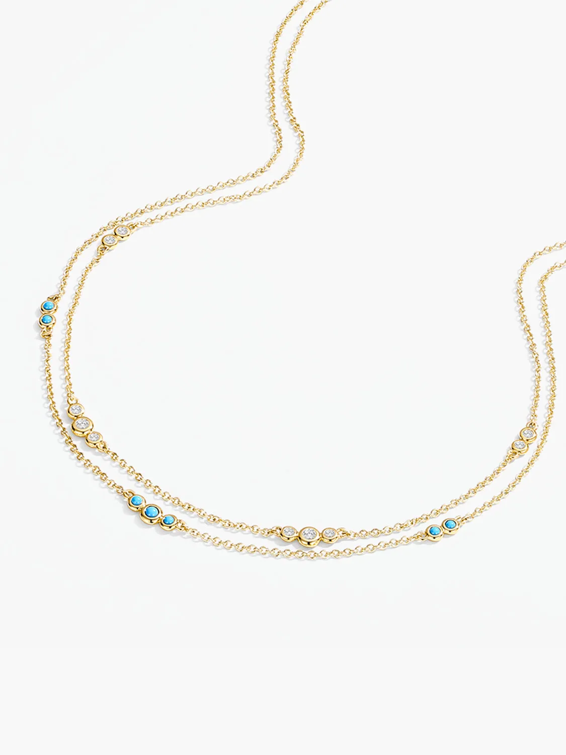 Turquoise & Crystal Station Layered Necklace