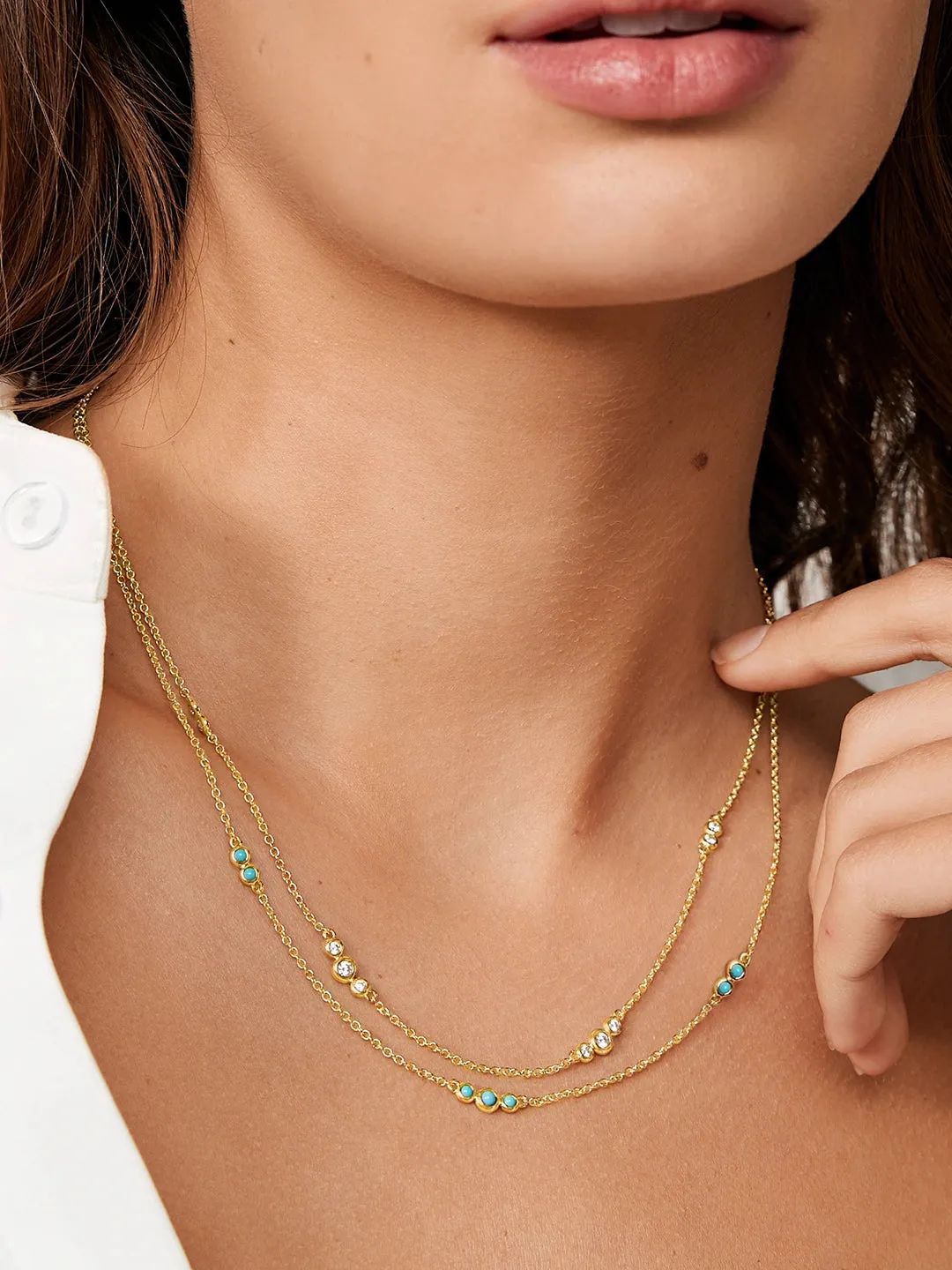 Turquoise & Crystal Station Layered Necklace