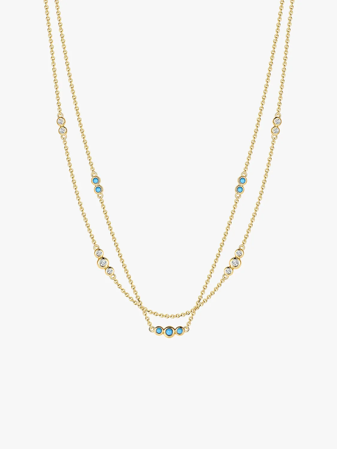 Turquoise & Crystal Station Layered Necklace