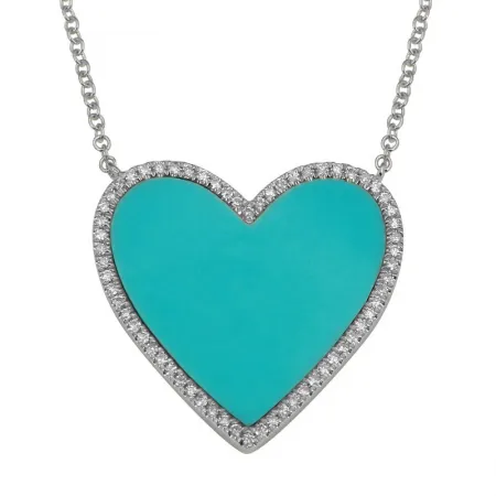 TURQUOISE AND DIAMOND HEART NECKLACE