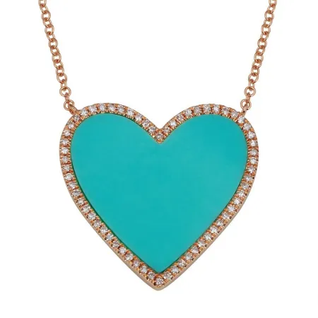 TURQUOISE AND DIAMOND HEART NECKLACE
