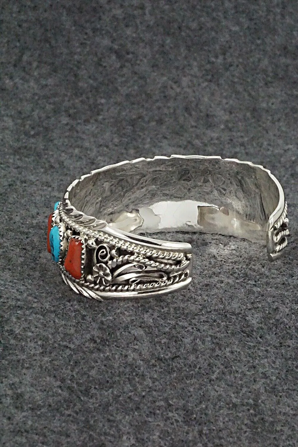 Turquoise, Coral & Sterling Silver Bracelet - Martin Muskett