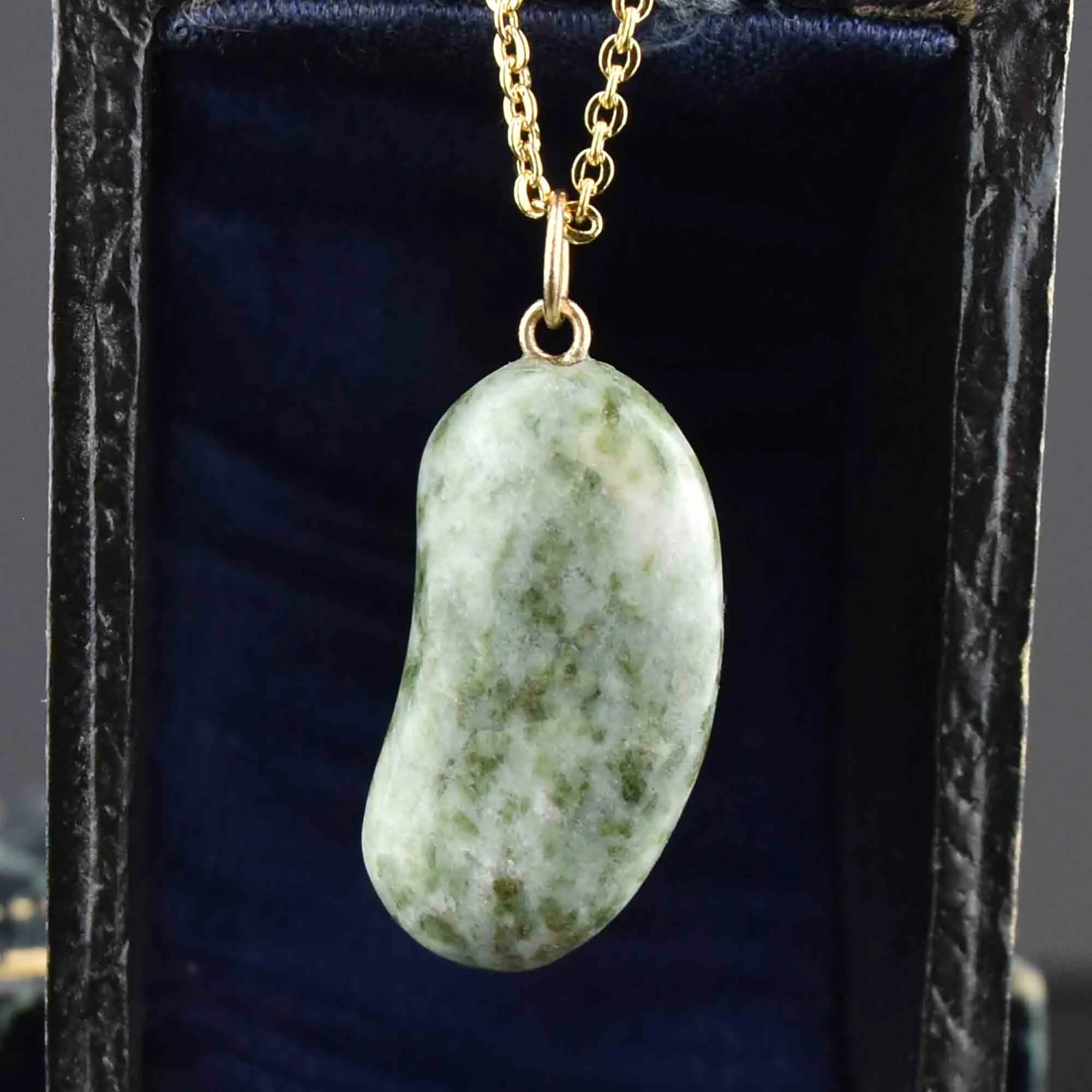 Vintage Gold Green Quartz Bean Pendant