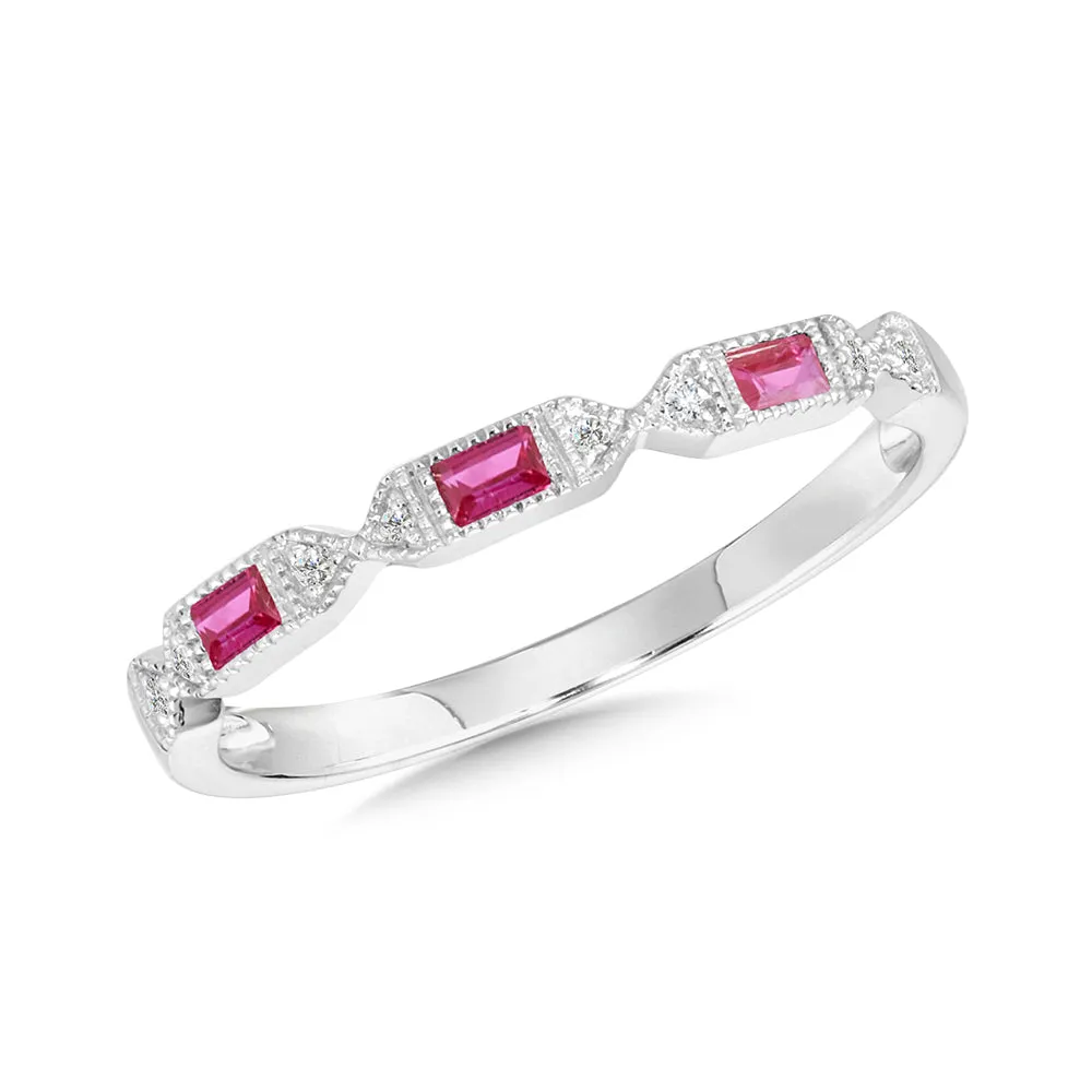 Yellow Gold Ruby and Diamond Stackable Ring